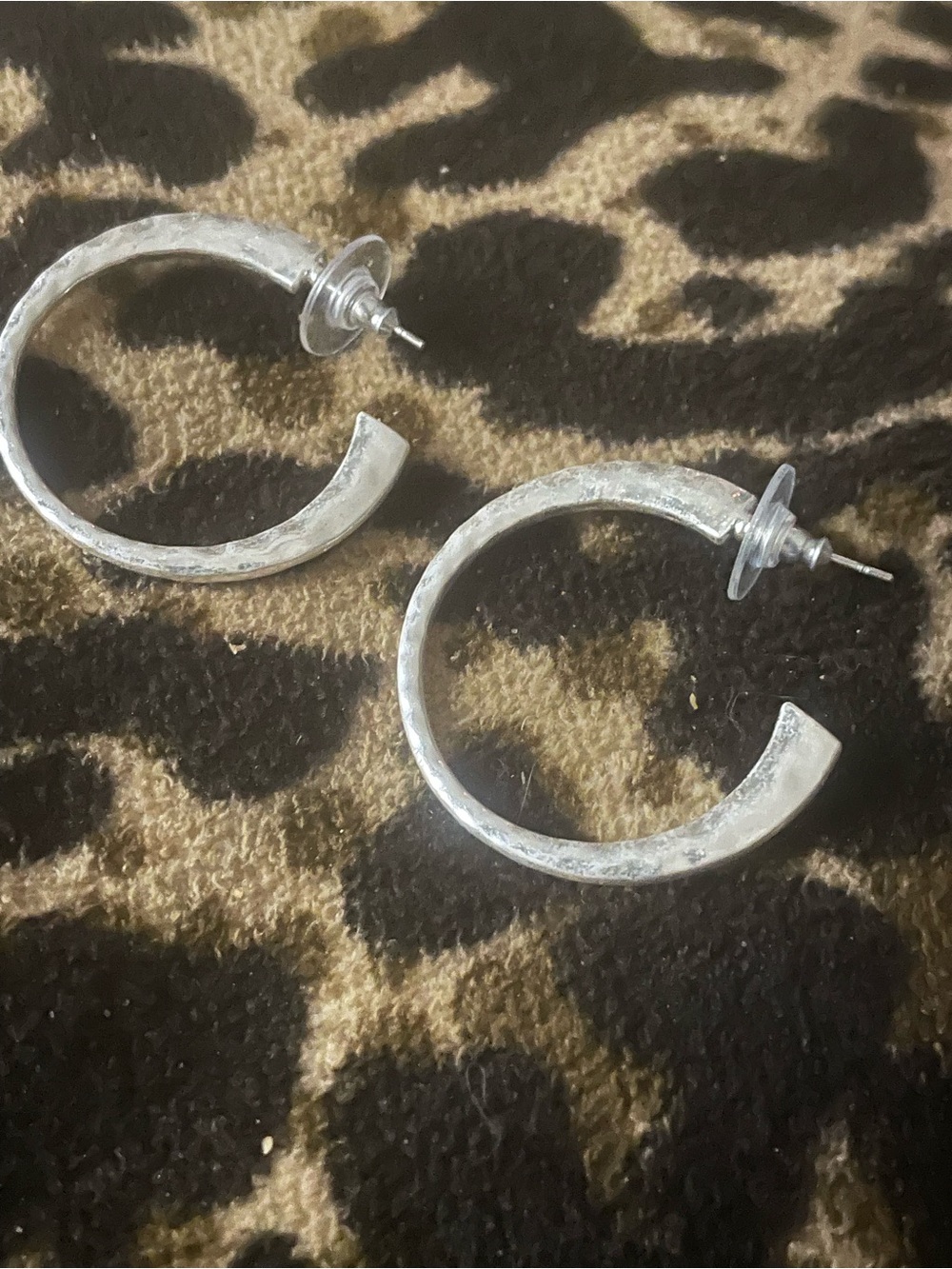Silver Hammered Hoop Earrings - Classic Silver Hoop New” - Picture 3 of 4